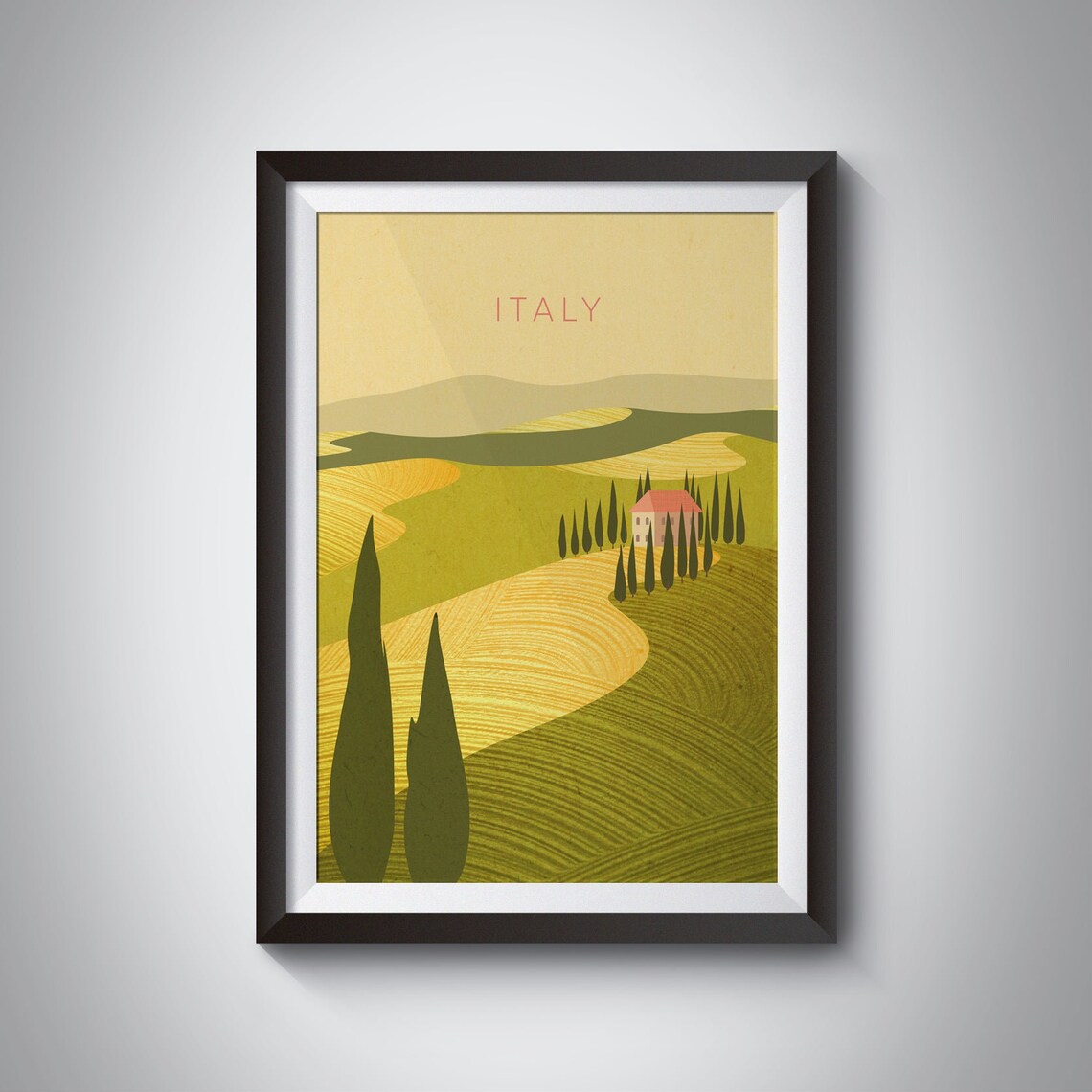 Italy Tuscany Hills Minimalist Poster, Cypress Trees Farmhouse Artwork