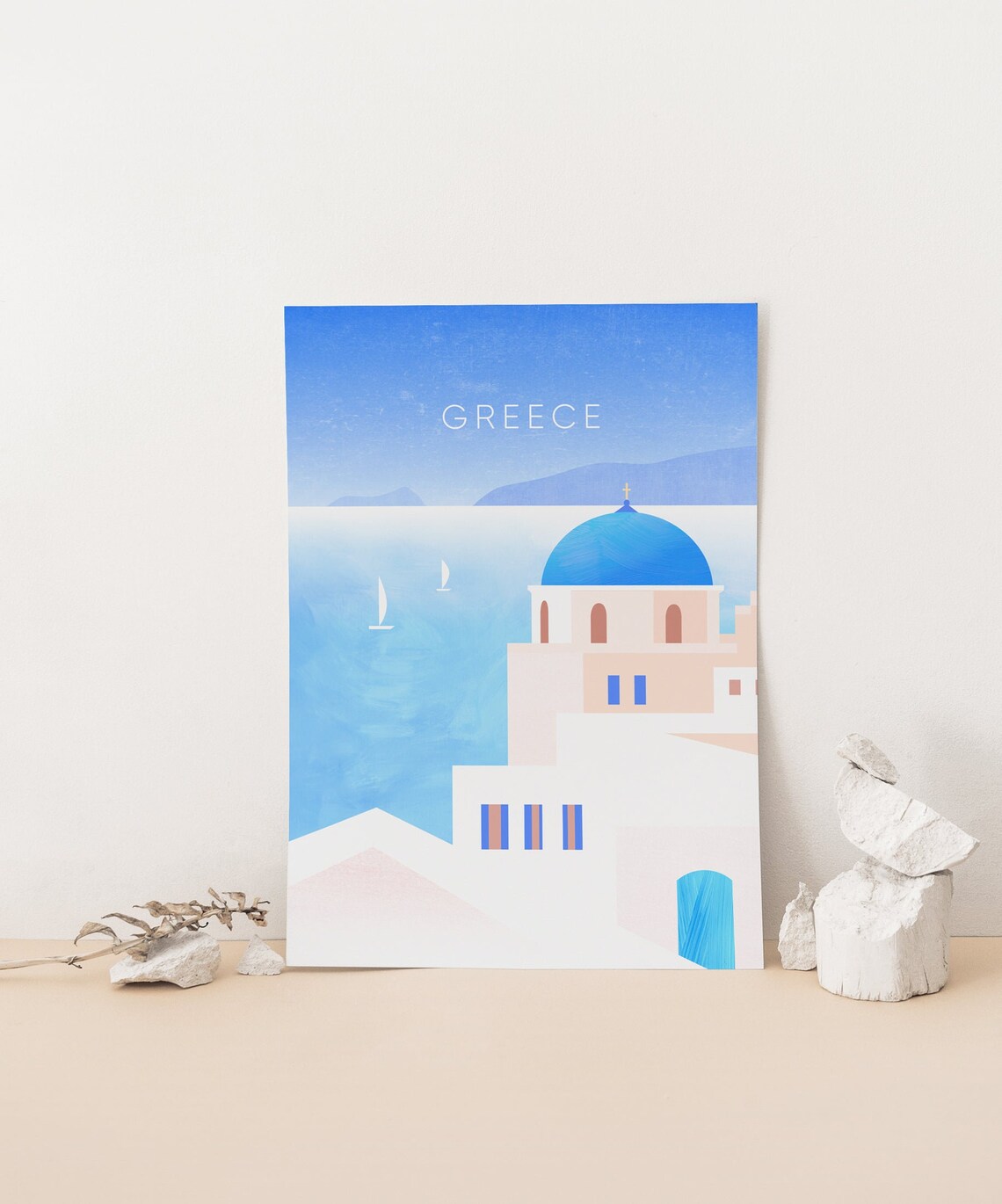 Greece Santorini Blue Dome Minimalist Poster, Aegean Church Sea View - Image 4