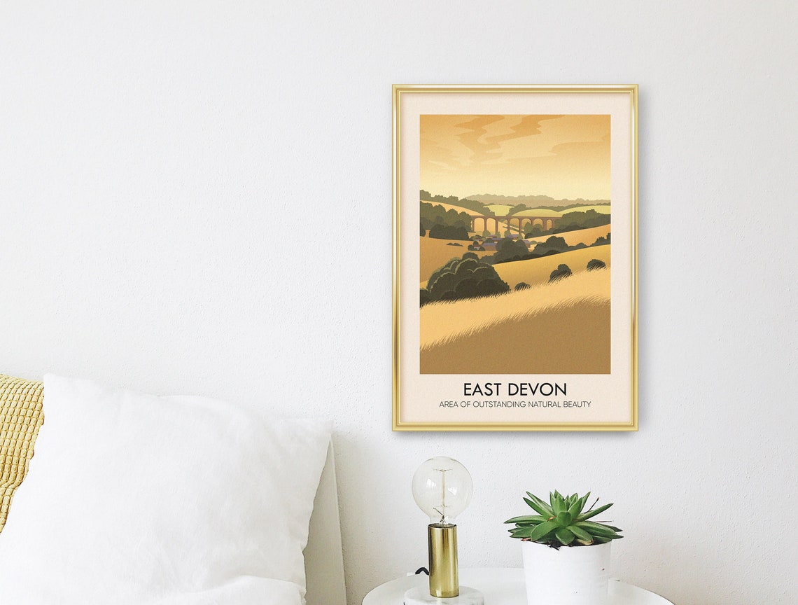 East Devon Viaduct Golden Rolling Hills Countryside Poster England - Image 3
