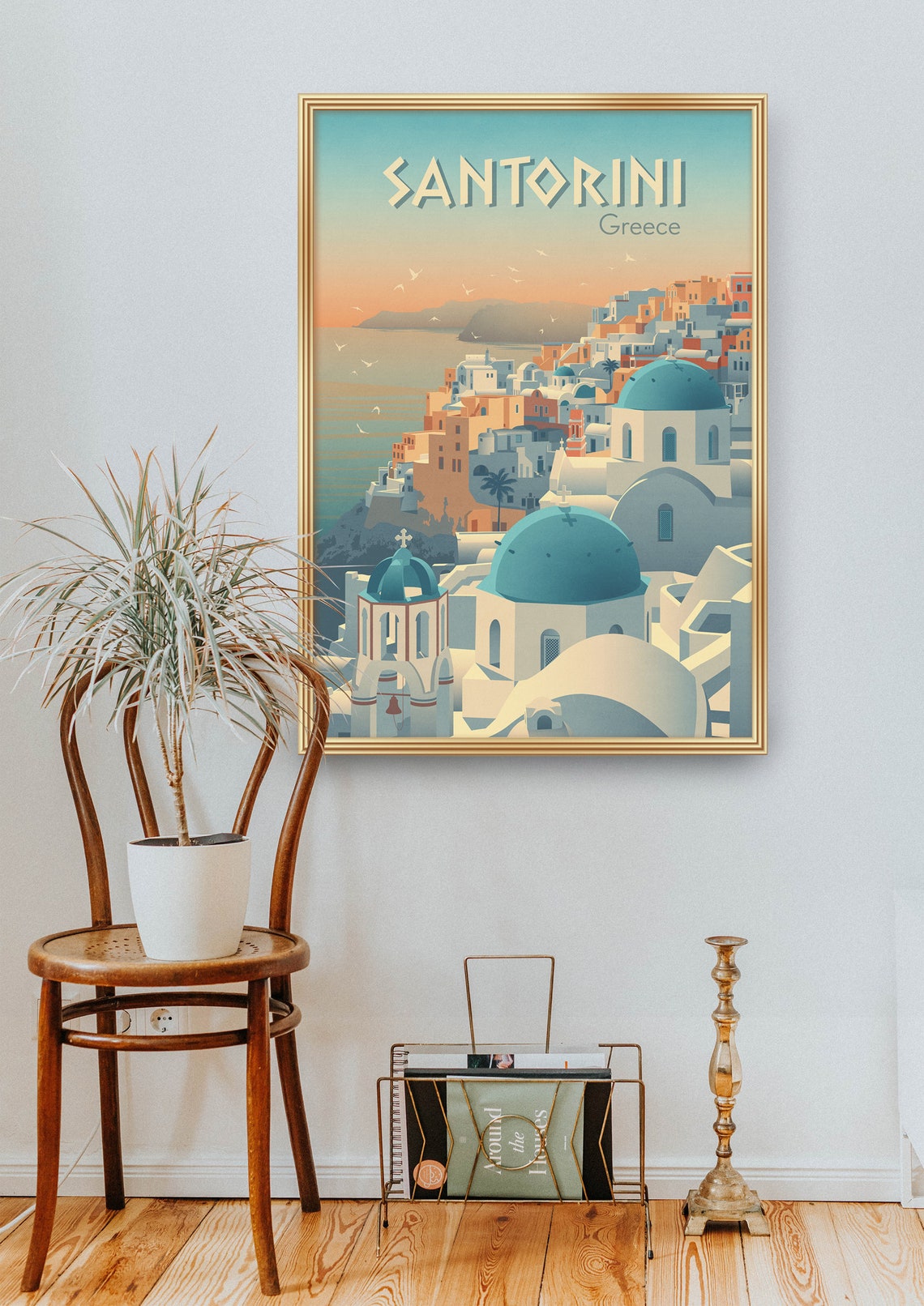 Santorini Greece Poster Greek Island Aegean Sea Thira Oia Fira Greece Travel Poster Vintage Travel Print Panagia Platsan Greek Art - Image 2