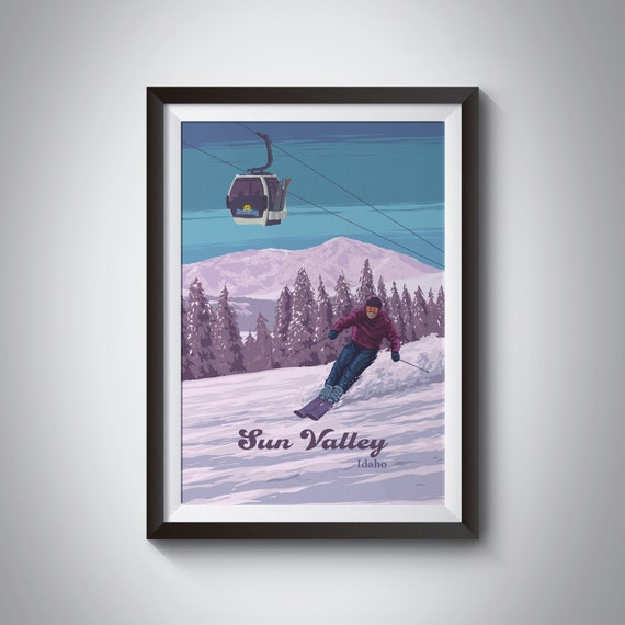 Sun Valley Idaho Ski Resort Travel Poster Wood River Valley Bald Mountain Dollar Mountain Snowboarding Usa Skiing Gift Schweitzer Art