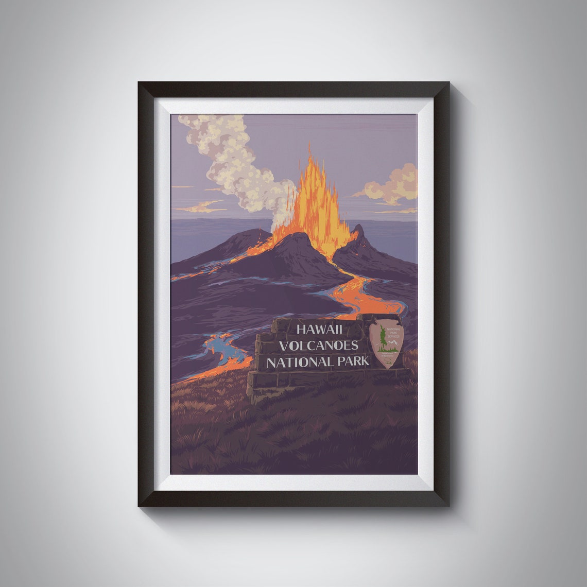 Hawaii Volcanoes National Park Erupting Lava Night Travel Poster