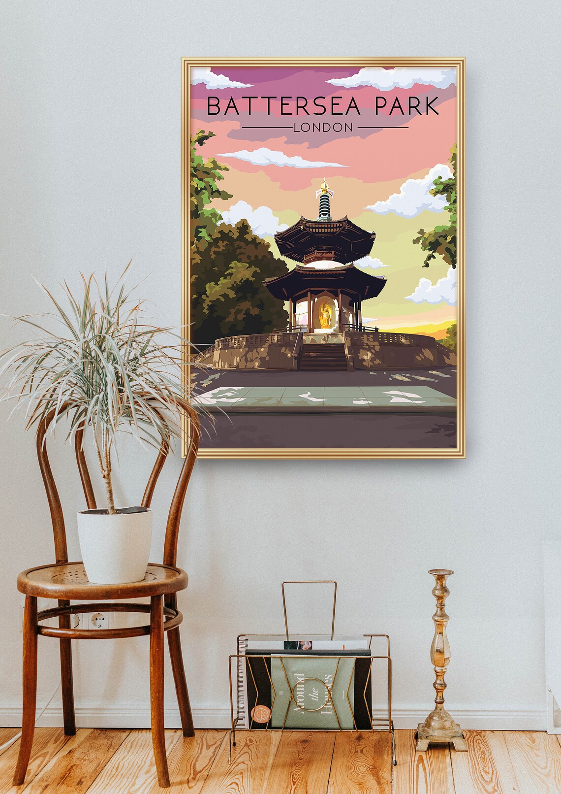 Battersea Park London Travel Poster, River Thames View - Image 2