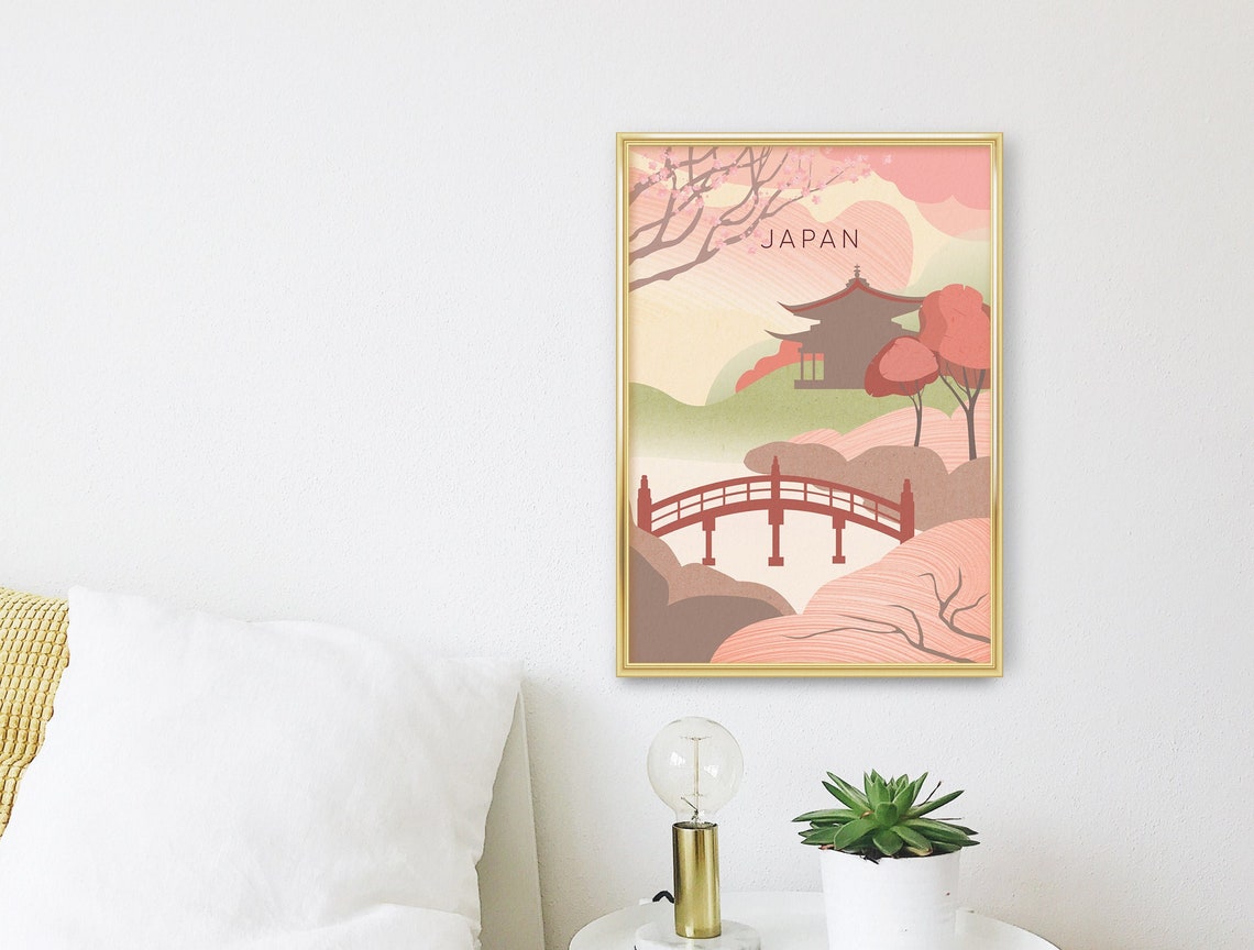 Japan Minimal Travel Poster East Asia Japanese Simple Print Ornamental Garden Artwork Vintage Travel Art Cherry Blossom Pagoda Sakura - Image 3