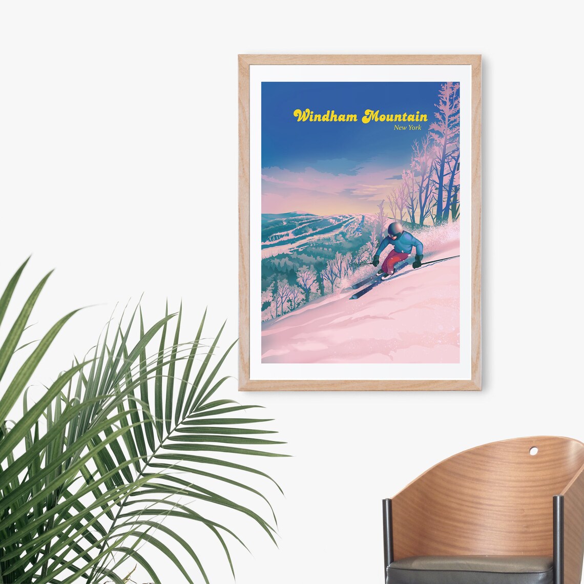 Windham Mountain New York Sunset Ski Slopes Skier Travel Poster - Image 3