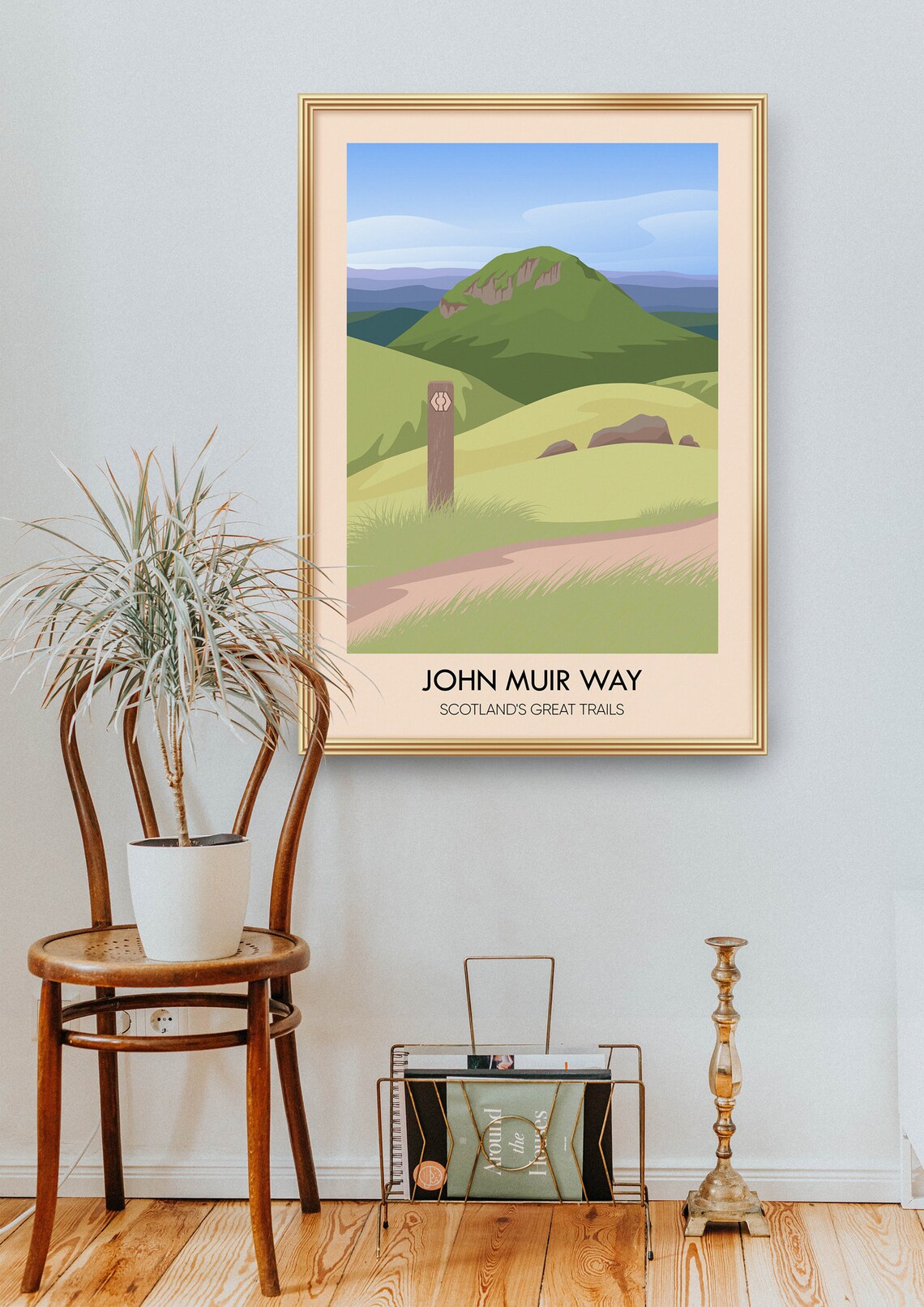 John Muir Way Scotland Rolling Green Hills Trail Marker Scene Poster - Image 2