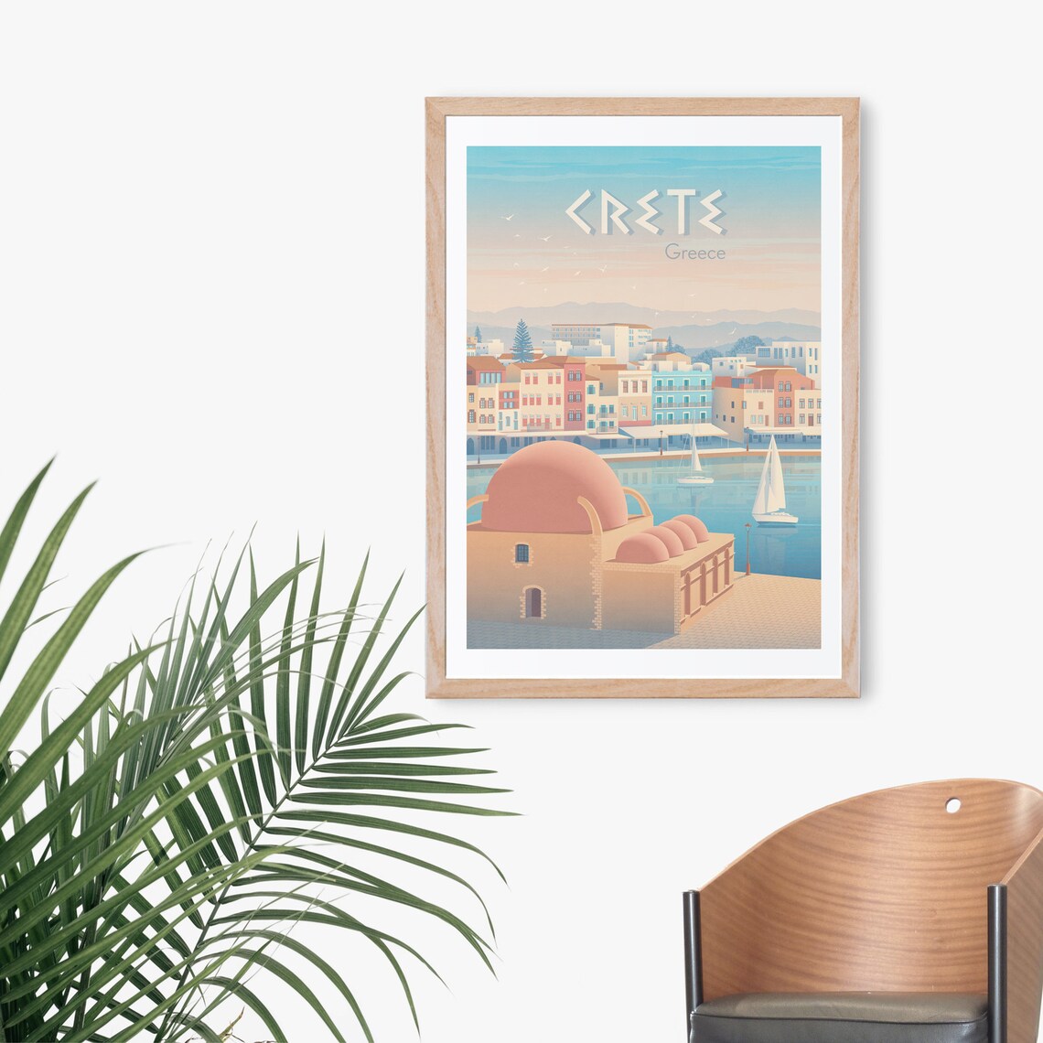 Crete Greece Old Venetian Harbor Sunset Sailboats Travel Poster - Image 3