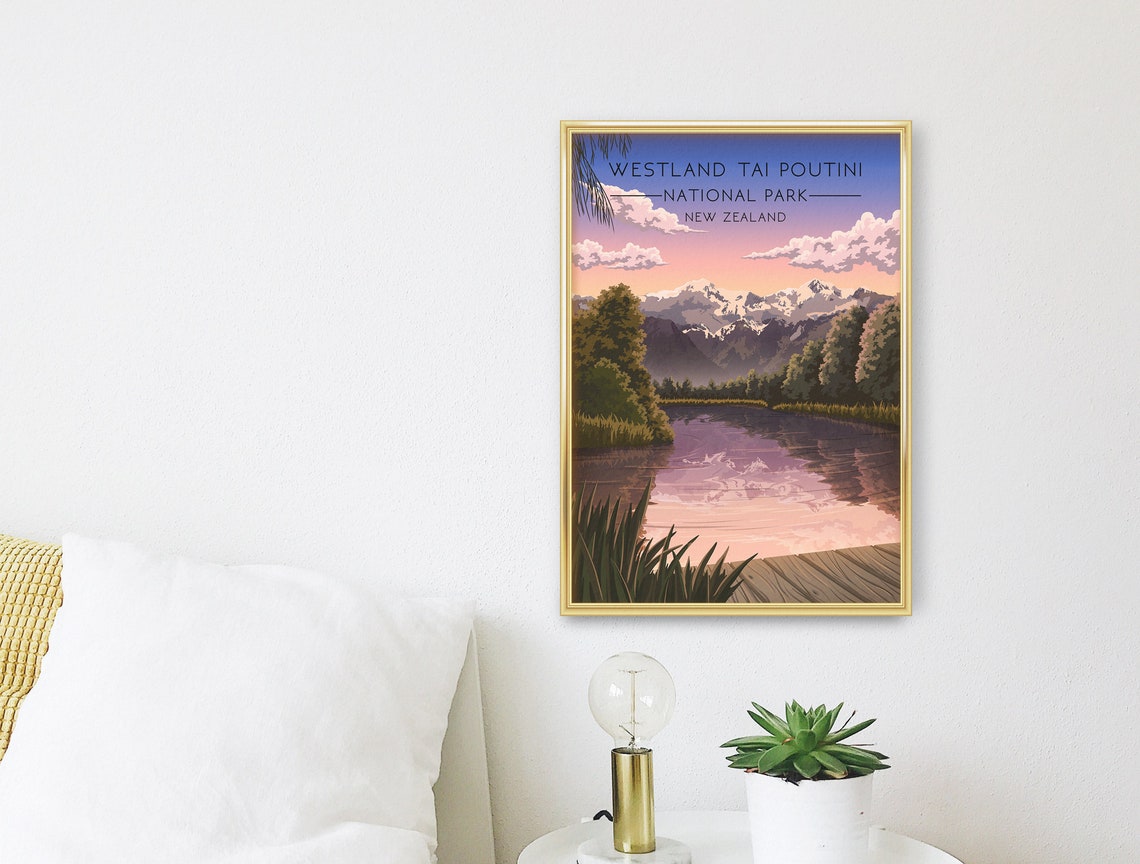 Westland Tai Poutini National Park Poster New Zealand Travel Poster Fox Glacier Lake Matheson Vintage Travel Print Wall Art Decor Gift - Image 3