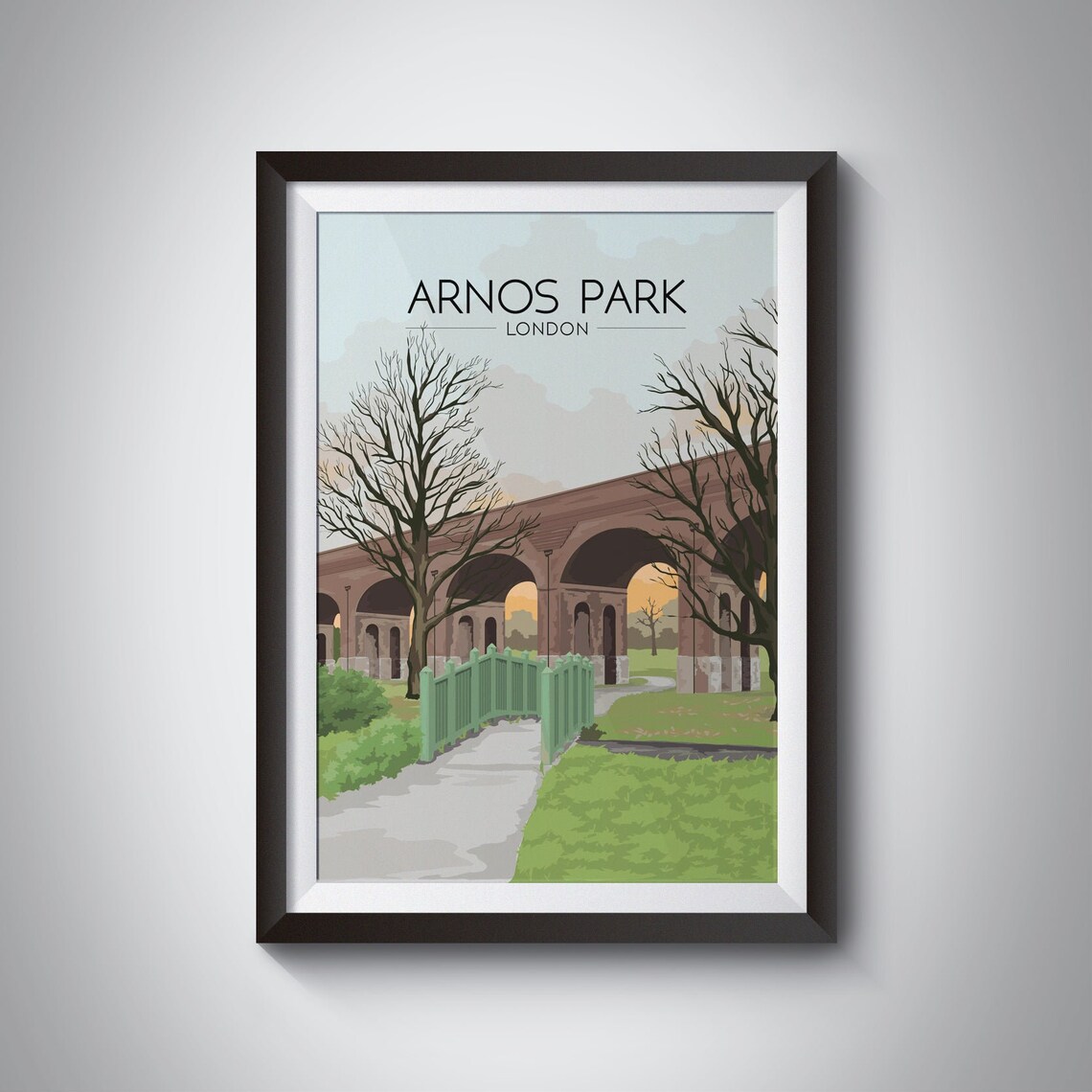 Arnos Park London Railway Viaduct Arches Vintage Travel Art Poster
