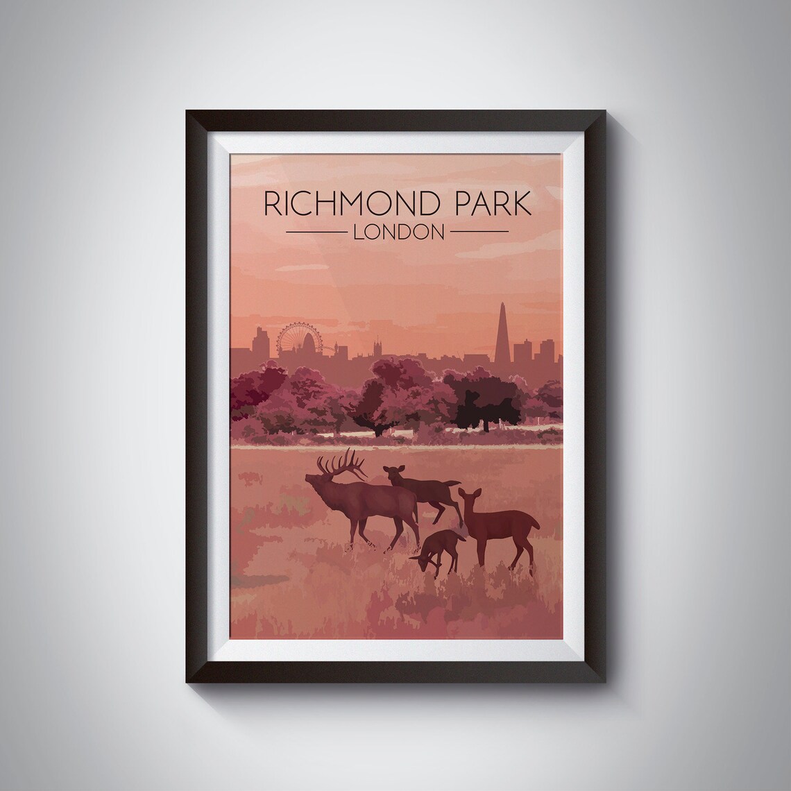 Richmond Park Retro Vintage Skyline Travel Poster