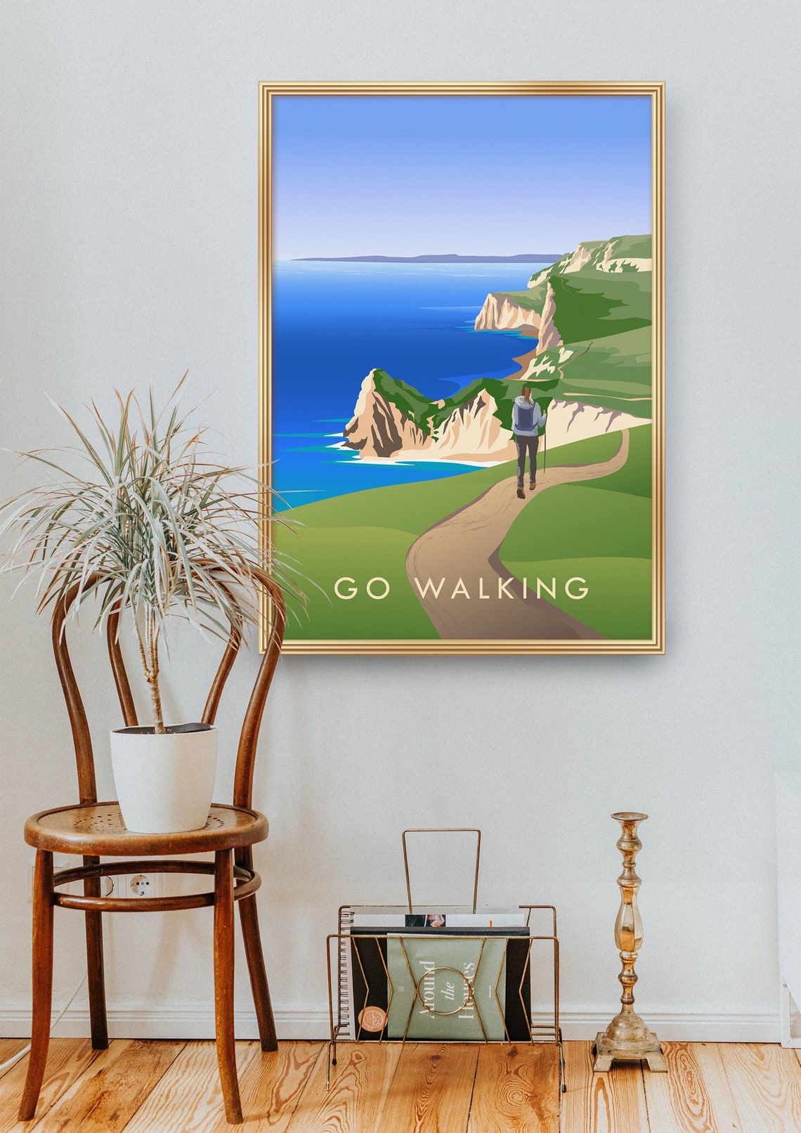 Go Walking Coastal Cliff Path Jurassic Coast Retro Outdoor Travel Poster - Image 2