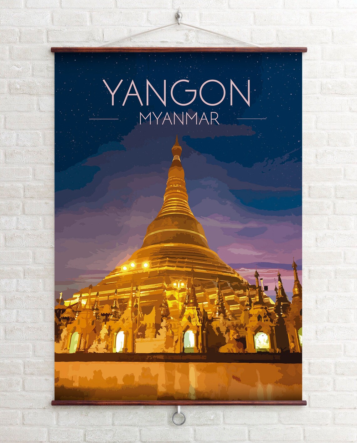 Yangon Myanmar Shwedagon Pagoda Night Golden Temple Starry Travel Poster - Image 4
