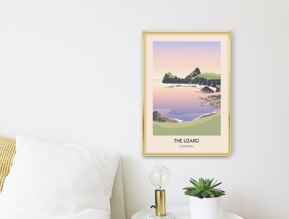 The Lizard Cornwall Pink Sunset Rocky Cove Coastal Seascape Poster - Image 3