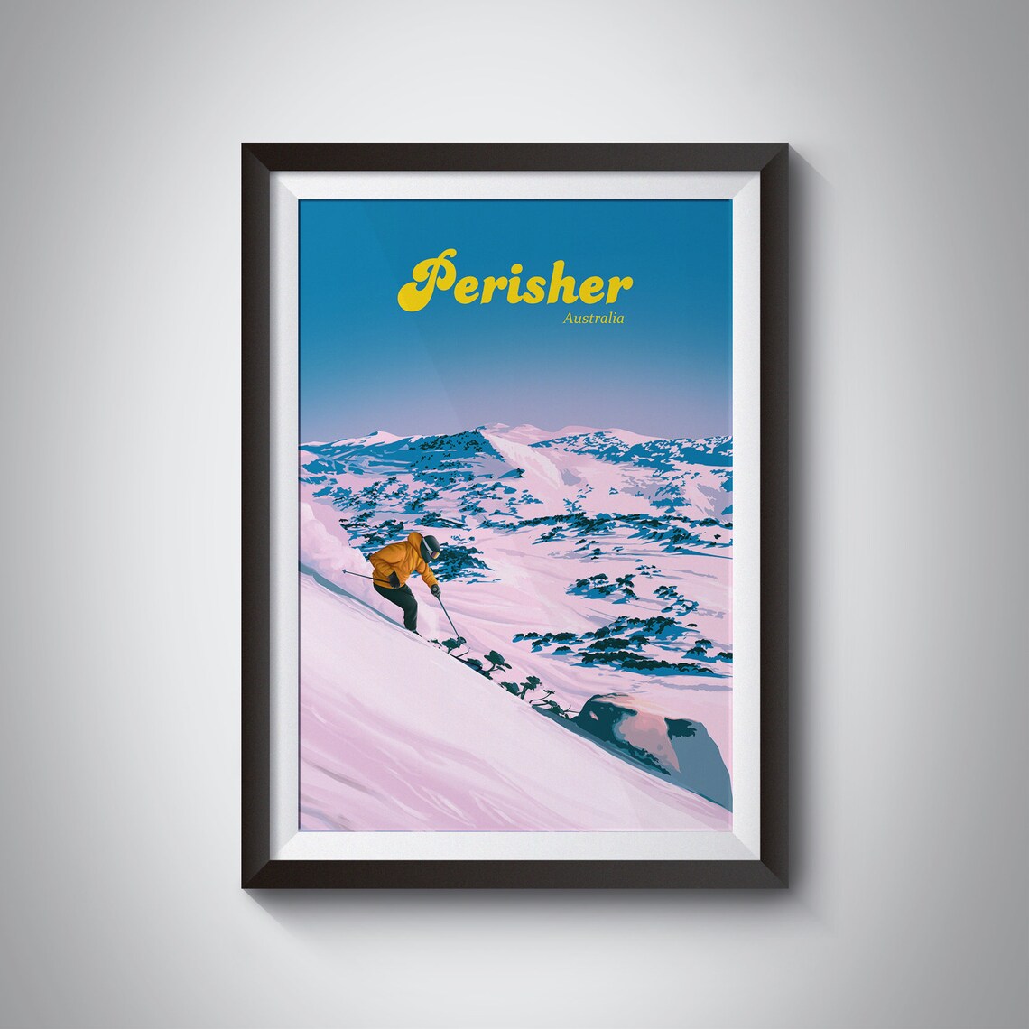 Perisher Australia Alpine Skiing Retro Ski Resort Travel Poster