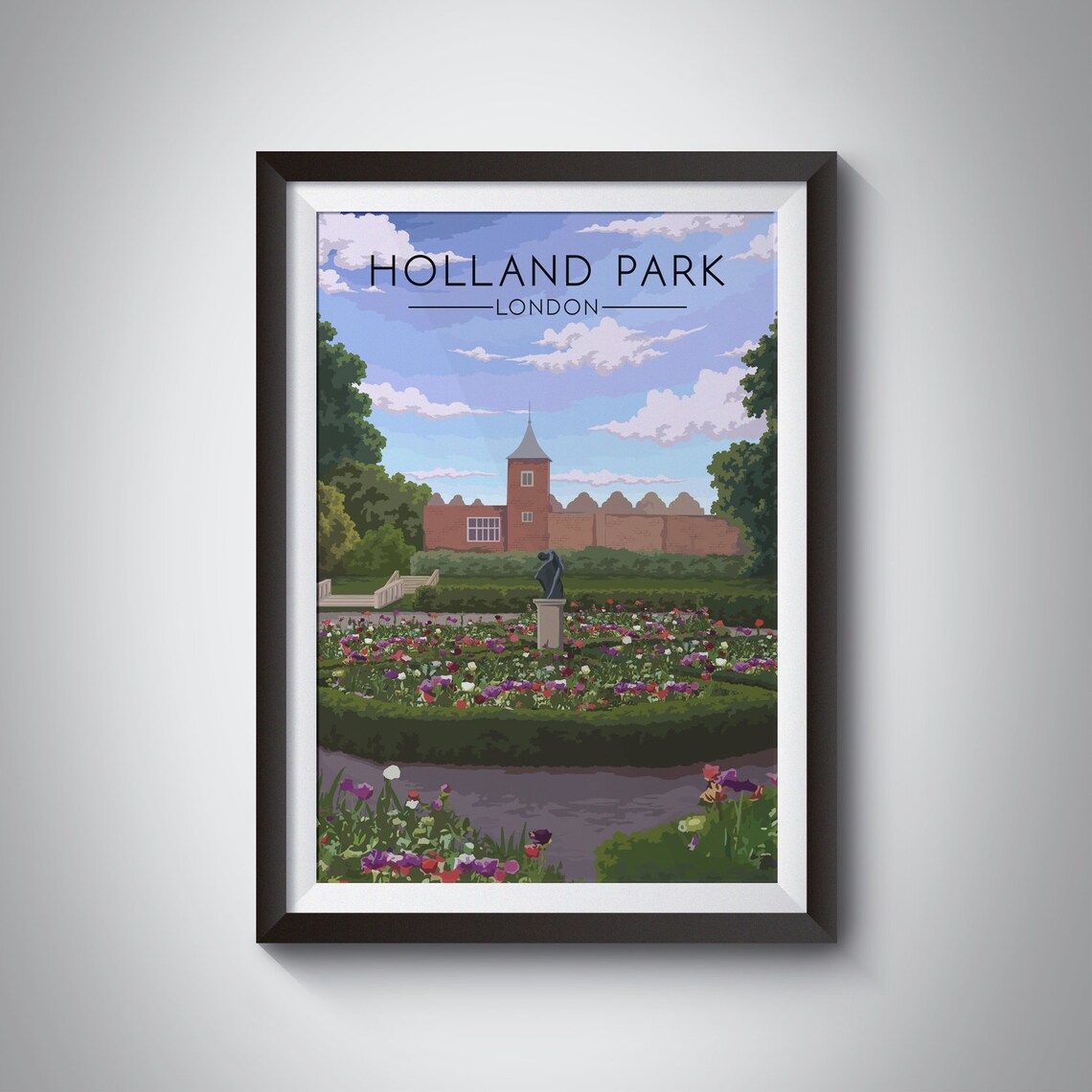 Holland Park London Flower Garden House Travel Poster Scenic Gift