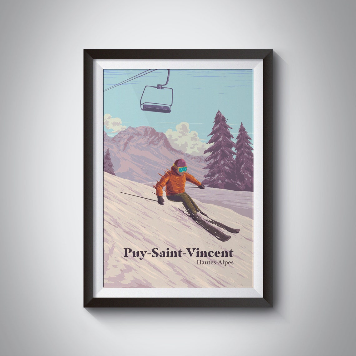 Puy Saint Vincent Ski Resort Poster France Ecrins National Park Snowboarding French Alps Vintage Travel Print Serre Chevalier Vars