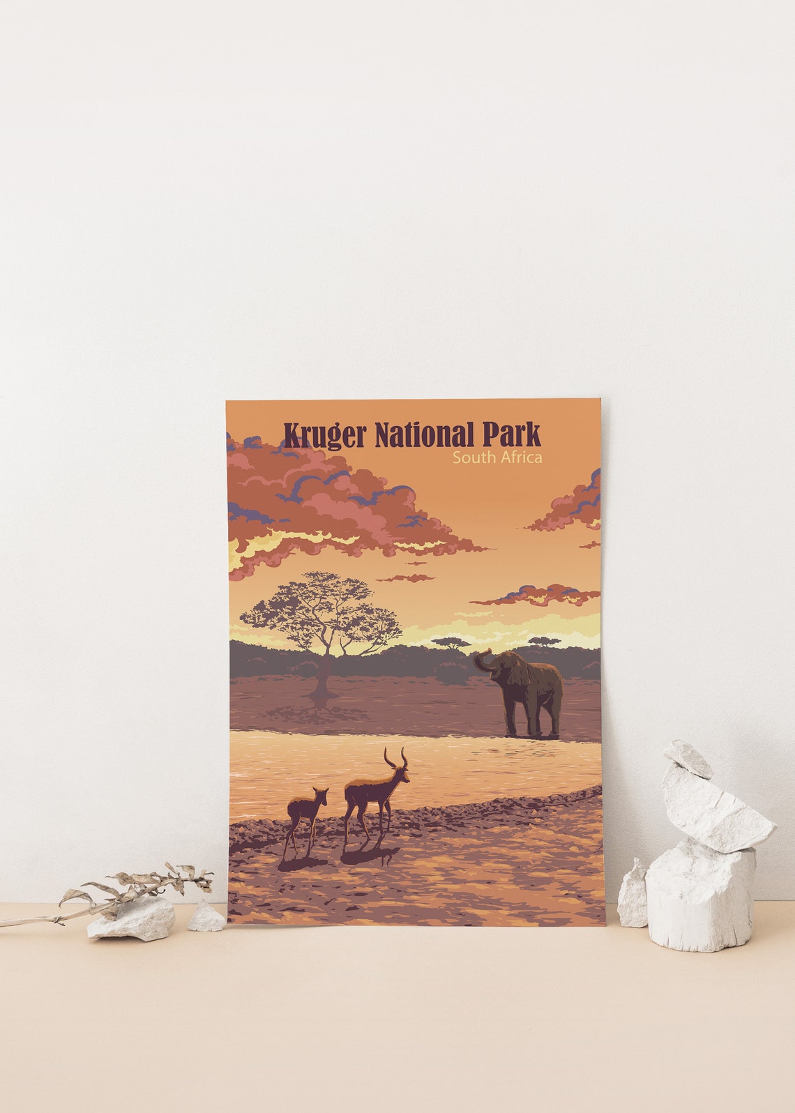 Kruger National Park Poster South Africa Travel Print African Safari Wall Art Sunset Painting Africa Wildlife Elephants Animals Gift - Image 4