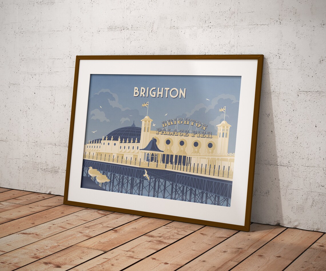 Brighton England Palace Pier Seafront Vintage Seaside Travel Poster - Image 3
