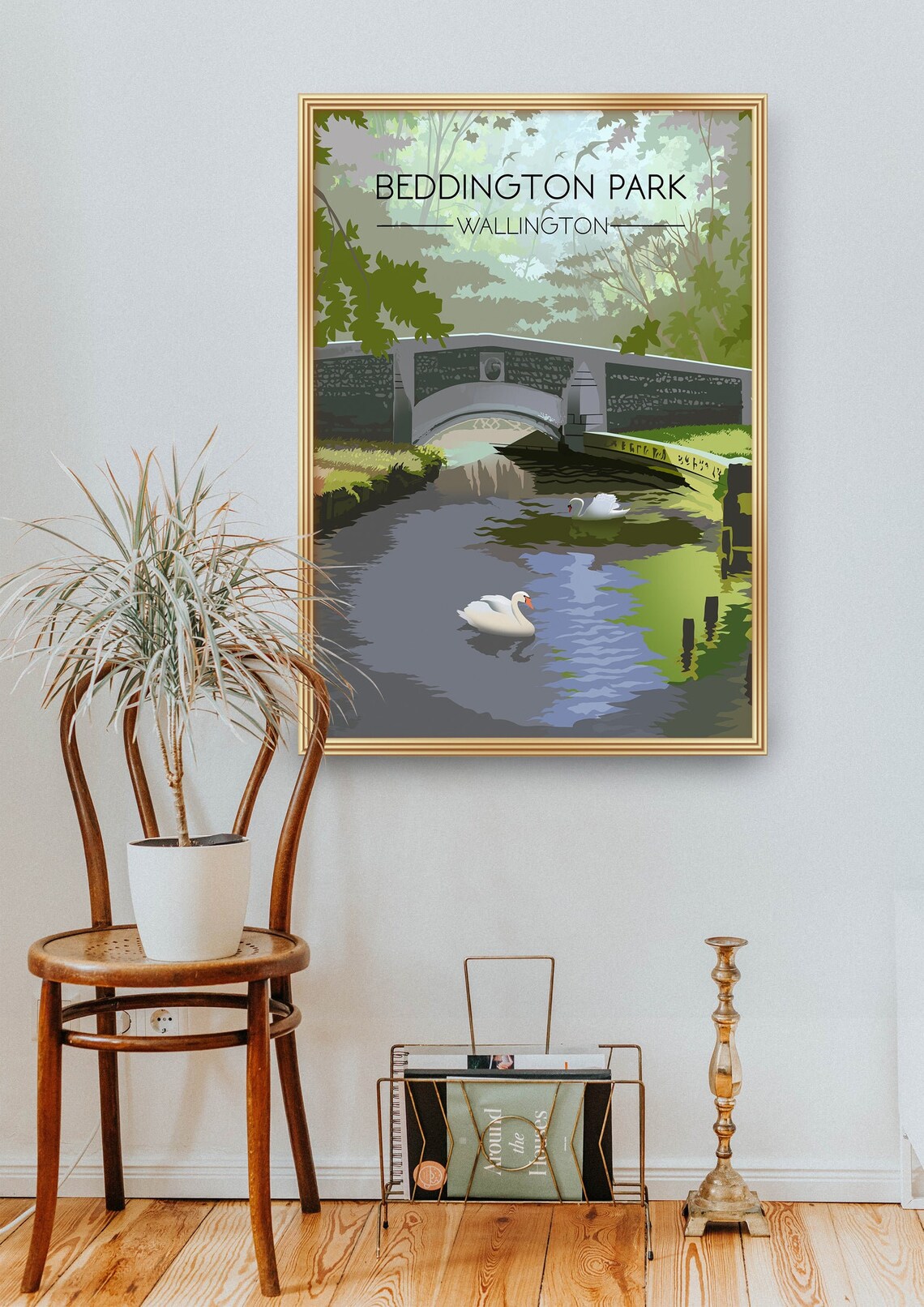 Beddington Park Wallington Swans Gliding River Bridge Poster - Image 2