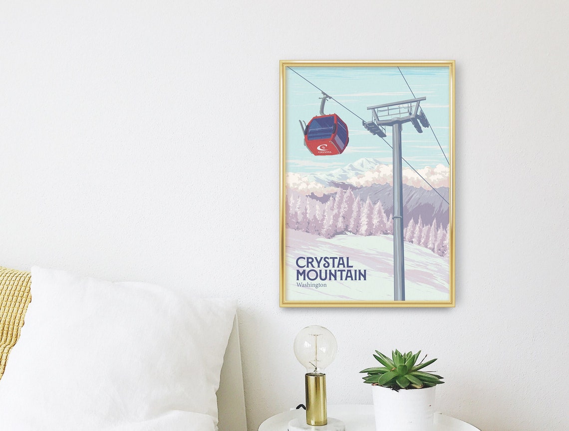 Crystal Mountain Washington Red Gondola Alpine Ski Resort Poster - Image 3