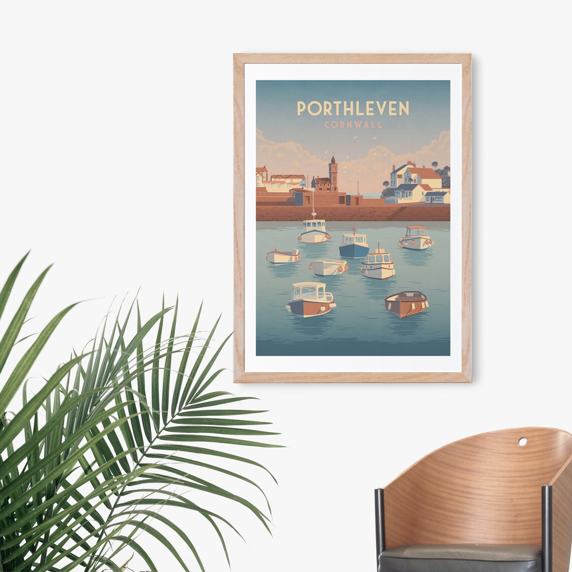 Porthleven Cornwall England Harbour Boats Sunrise Vintage Poster - Image 3