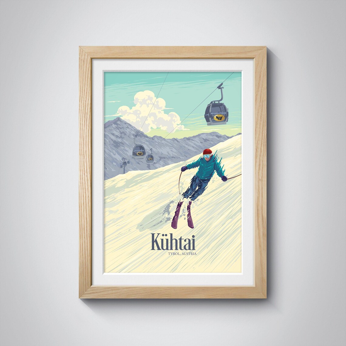 Kühtai Tyrol Austria Skier Gondola Vintage Ski Resort Travel Poster - Image 3