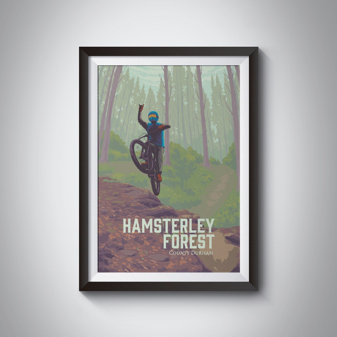 Hamsterley Forest County Durham Mountain Biking Wheelie MTB Poster