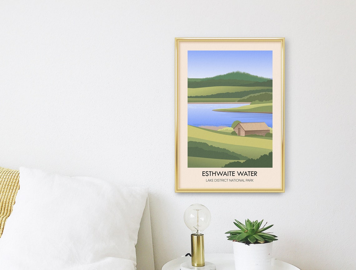 Esthwaite Water Boathouse Lake District Countryside Minimal Poster - Image 3
