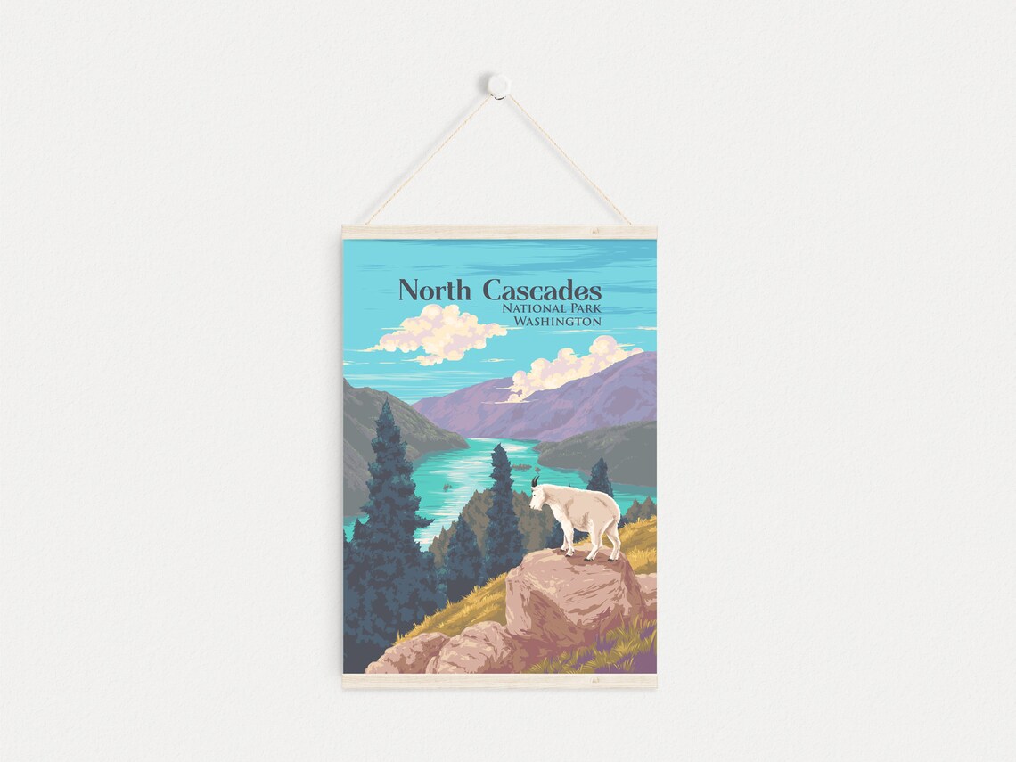 North Cascades Washington Mountain Goat Alpine Lake Travel Poster - Image 4