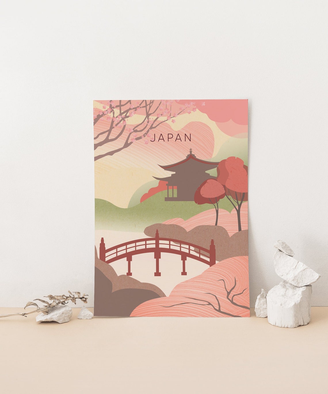 Japan Minimal Travel Poster East Asia Japanese Simple Print Ornamental Garden Artwork Vintage Travel Art Cherry Blossom Pagoda Sakura - Image 4
