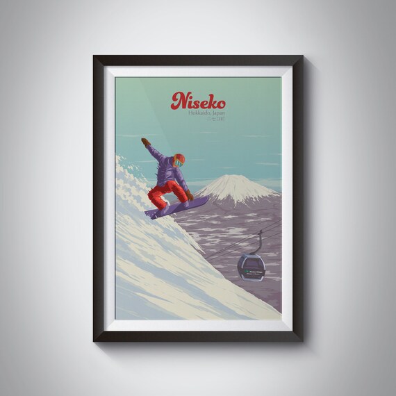 Niseko Japan Snowboarding Travel Poster, Hokkaido