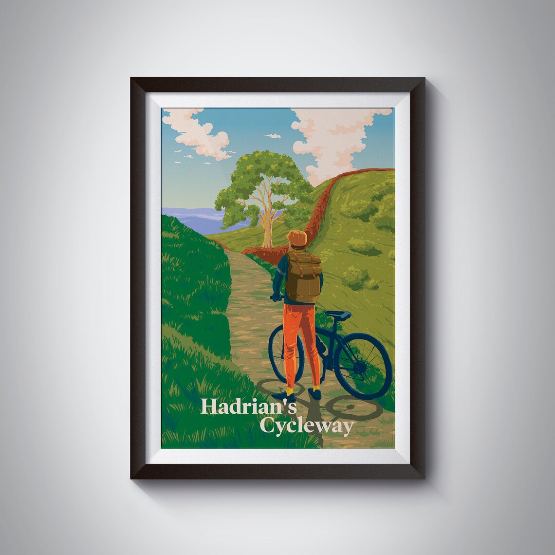 Hadrian's Cycleway England Rolling Hills Vintage Cycling Travel Poster