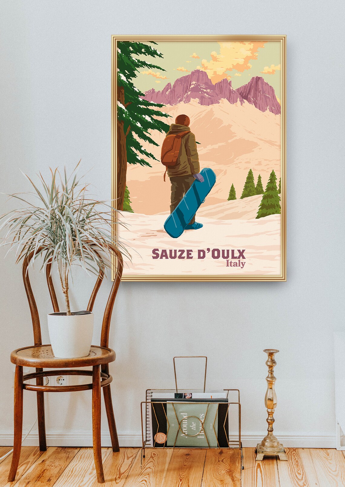 Sauze Doulx Vintage Ski Art, Italian Alps Travel Poster - Image 2