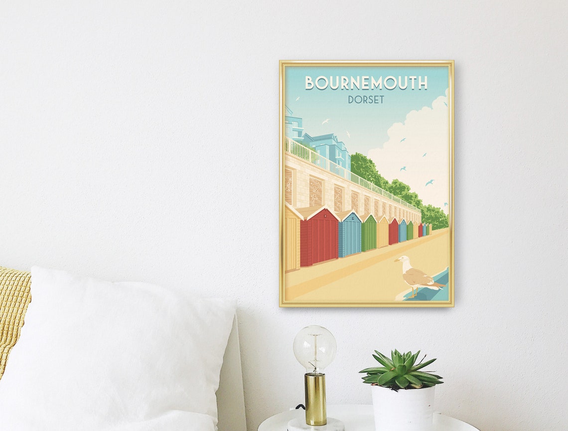 Bournemouth Dorset Colourful Beach Huts Seaside Travel Poster - Image 3