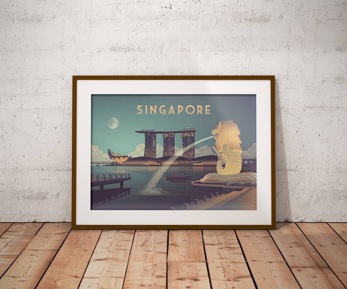 Singapore Travel Poster, Vintage Skyline Travel Poster - Image 3