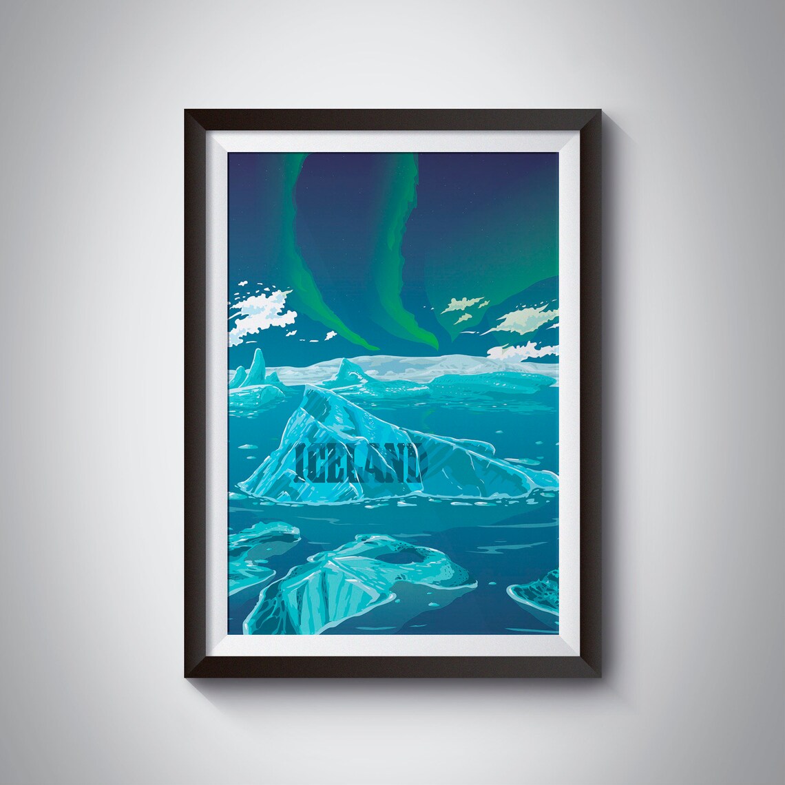 Iceland Travel Poster, Northern Lights National Park