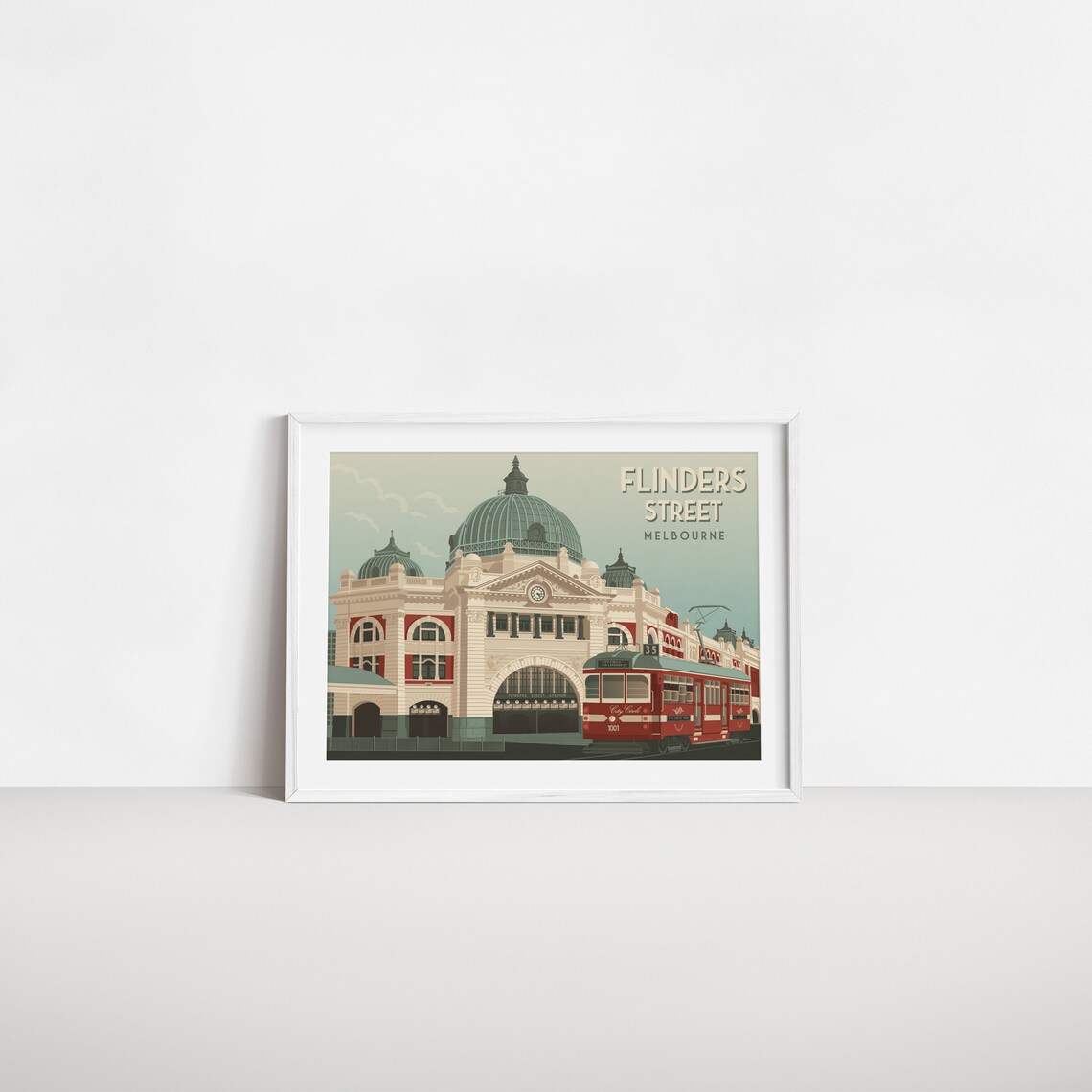 Flinders Street Station Melbourne Travel Poster with Red City Tram - Image 2