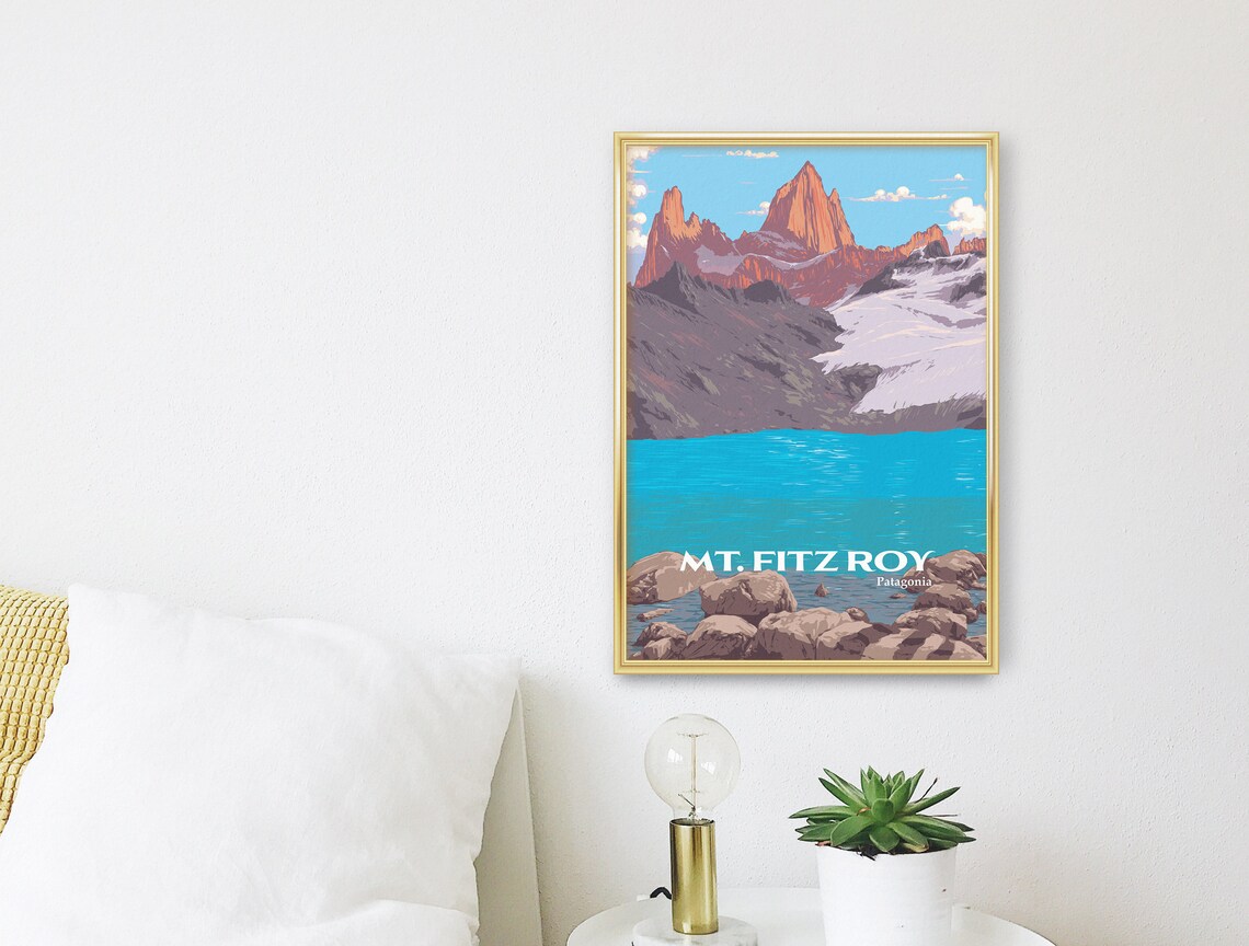 Mount Fitz Roy Patagonia Golden Granite Turquoise Lake Poster - Image 3