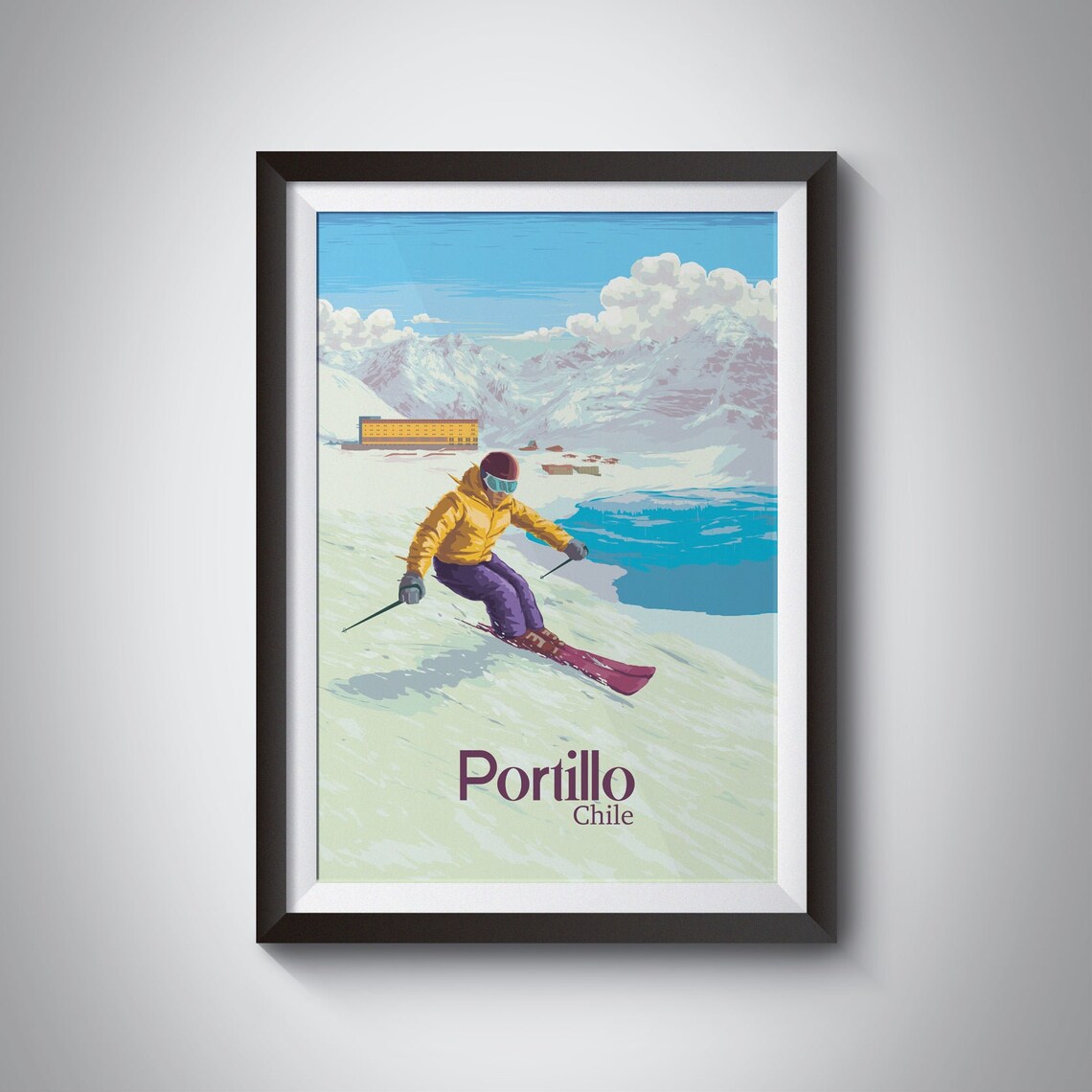 Portillo Chile Ski Resort Vintage Travel Poster
