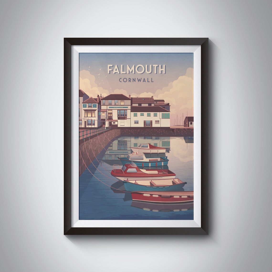 Falmouth Cornwall Harbour Sailing Boats Retro Seaside Travel Poster