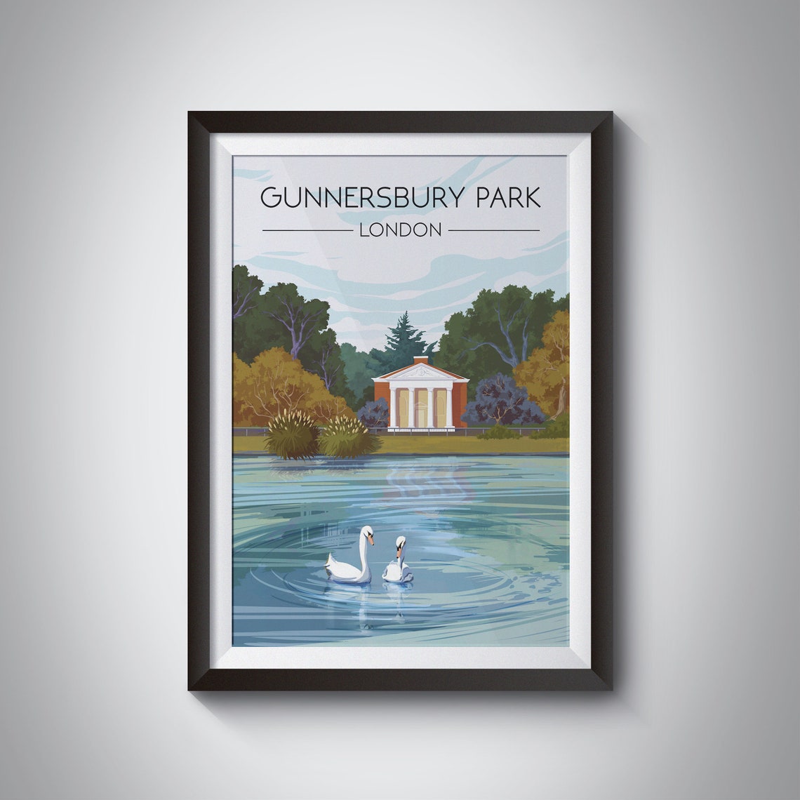 Gunnersbury Park Doric Temple Swans London England Travel Poster