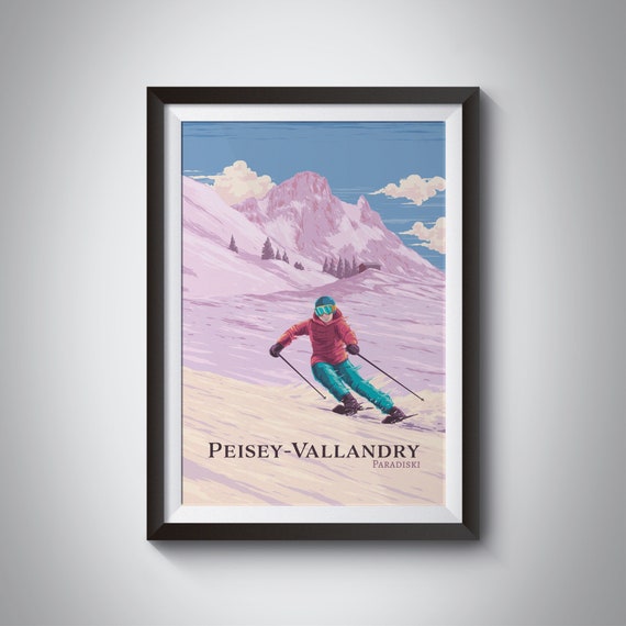 Peisey Vallandry Ski Resort Poster France Les Arcs Paradiski Snowboarding French Alps La Plagne Mountains Tarentaise Valley Print