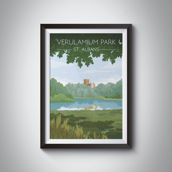 Verulamium Park St Albans Vintage Travel Poster