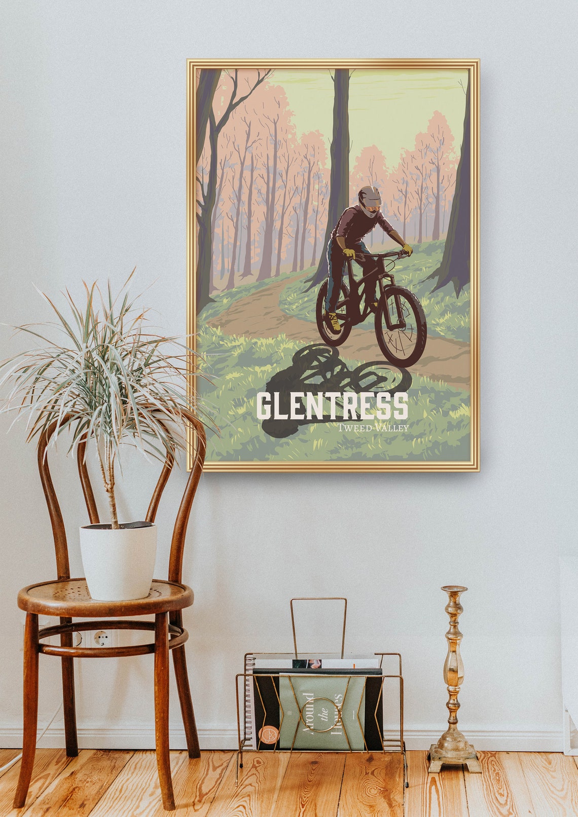 Glentress Woodland Trail Vintage Tweed Valley MTB Rider Poster - Image 2
