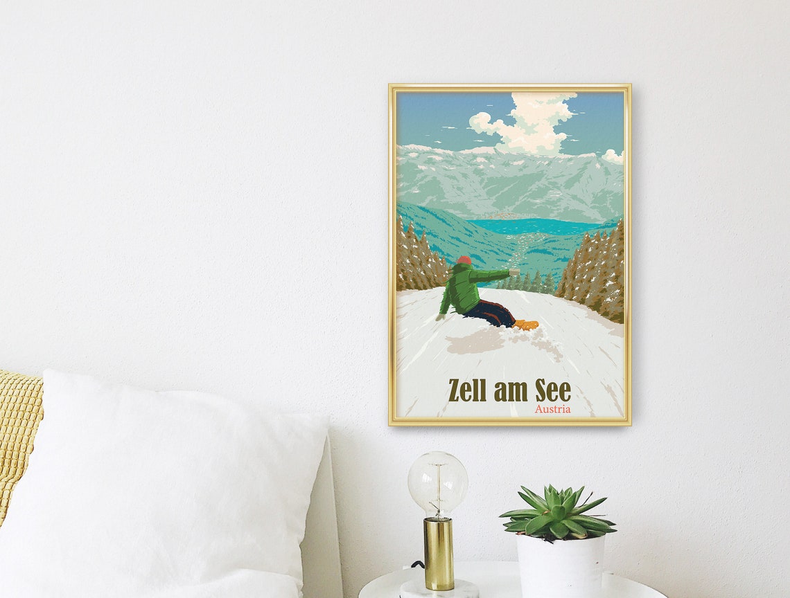 Zell am See Austria Lake View Ski Slope Resort Travel Poster - Image 3