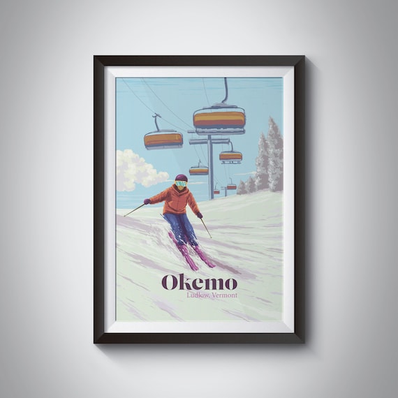 Okemo Mountain Vintage Travel Poster, Vermont Ski Resort