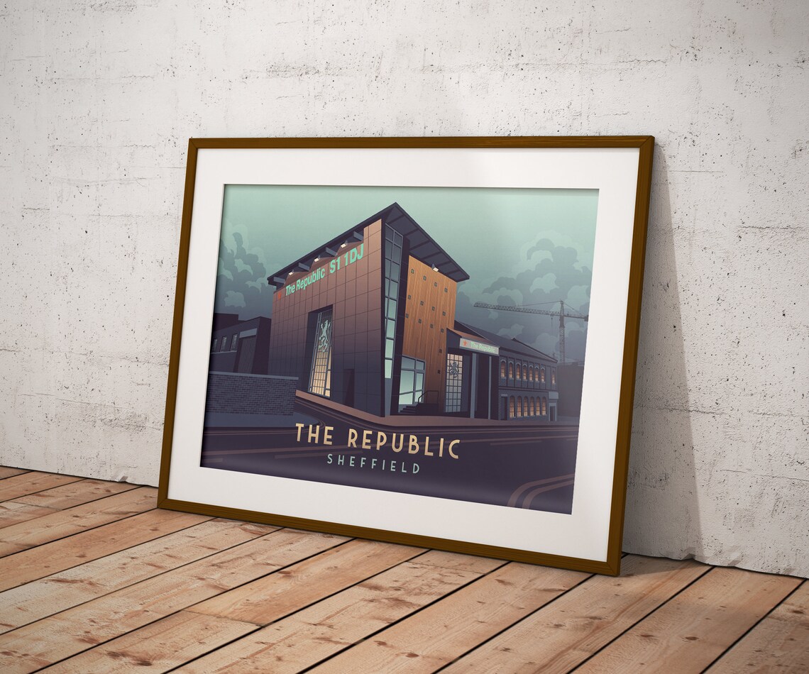 Republic Nightclub Sheffield Yorkshire Vintage Travel Poster - Image 3