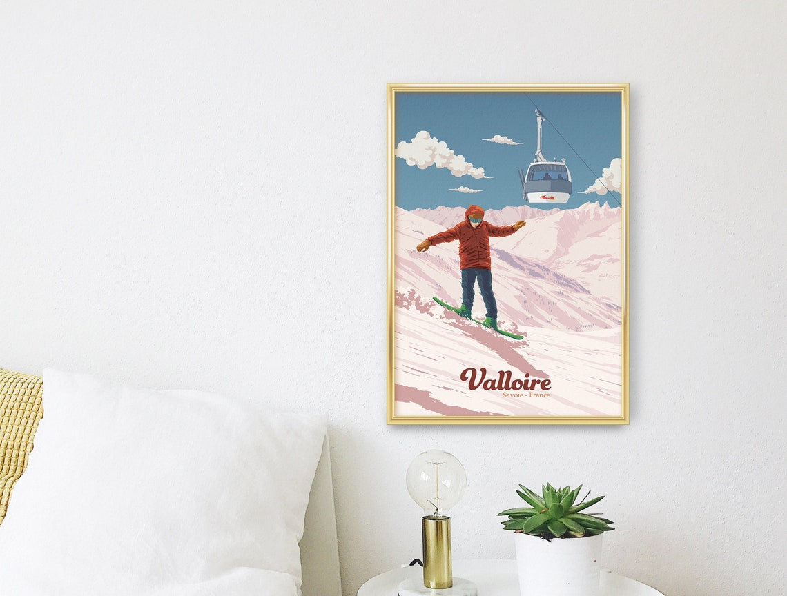 Valloire Snowboarding Poster Savoie France French Alps Print Vintage Ski Resort Poster Skiing Wall Art Valloire Galibier Snowboard Art - Image 3