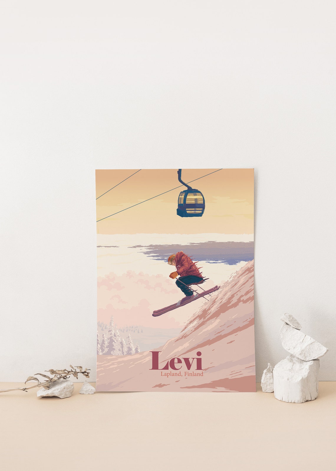 Levi Lapland Finland Arctic Sunset Skiing Vintage Travel Poster - Image 4