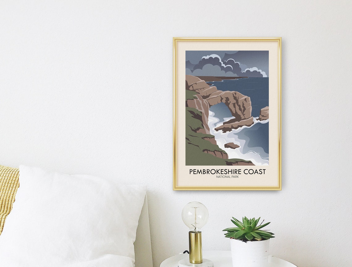 Pembrokeshire Coast Wales Sea Arch Cliffs Stormy Sky Travel Poster - Image 3